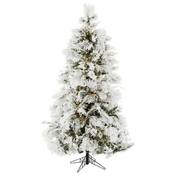 Flocked Snowy Pine Christmas Tree, 6.5', Clear Led Lights