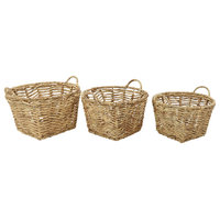 Large Square Hand-Woven Water Hyacinth Wicker Baskets, Set of 3