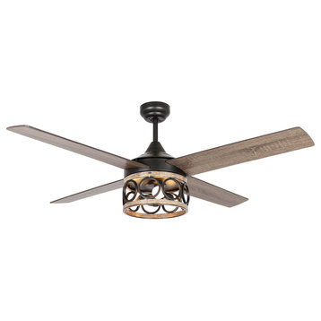 52 in Wood Antique Black Ceiling fan with 4 Blades and Remote Control