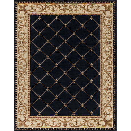Orleans Traditional Border Area Rug, Black, 6'7" X 9'6"
