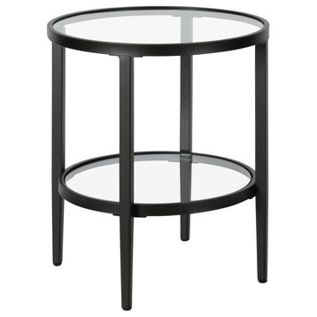 Hera 19.63'' Wide Round Side Table With Clear Glass Shelf In Blackened Bronze