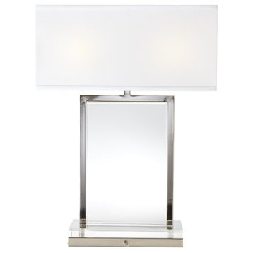 Classic Clear Crystal Slab Table Lamp 26" Rectangle Silver White Minimalist