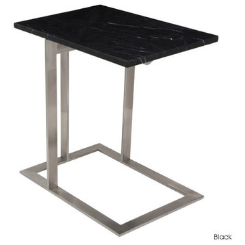 Dell Marble Top Side Table , Black Marble/Stainless Steel Base