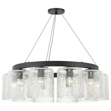 Charles 10 Light Chandelier, Old Bronze Finish, Clear Crackel Glass Shade