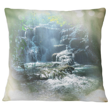 Fantastic Waterfall in Mexico Jungle Landscape Printed Throw Pillow, 16"x16"