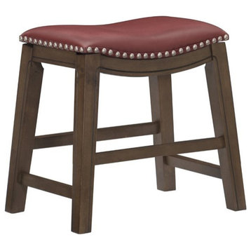 Lexicon Ordway 18" Faux Leather Saddle Dining Stool in Red