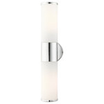 Livex Lighting - Polished Chrome Contemporary, Minimal, Urban, Clean Vanity Sconce - Add a dash of character and radiance to your home with this vanity sconce. This two-light fixture from the Lindale Collection features a polished chrome finish with two satin opal white glass cylinder shades on either side. The clean lines of the back plate complement the cylindrical glass shades adorned with detailed trim at the end of each glass creating a minimal, sleek, urban look that works well in most decors. This fixture adds upscale charm and contemporary aesthetics to your home.