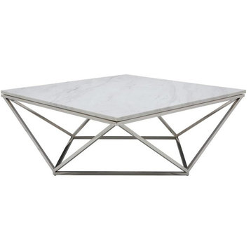 Jasmine Marble Top Coffee Table by Nuevo, Polished Stainless Steel Base