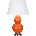 Robert Abbey - Robert Abbey 1675X Double Gourd - Table Lamp - TABLE LAMP Base Dimensions: 7  Baby Blue Glazed Ceramic w/ Antique Silver Base  Ivory Silk Stretched FabricDouble Gourd Table Lamp Pumpkin Glazed Ceramic Antique Silver and Pearl Dupioni Fabric Shade *UL Approved: YES *Energy Star Qualified: n/a  *ADA Certified: n/a  *Number of Lights: Lamp: 1-*Wattage:150w A19 Medium Base bulb(s) *Bulb Included:No *Bulb Type:A19 Medium Base *Finish Type:Pumpkin Glazed Ceramic Antique Silver