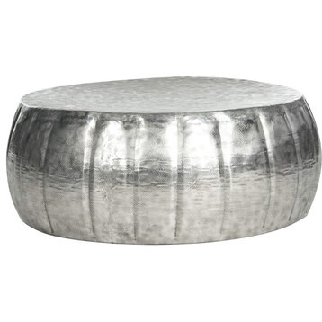 Modern Coffee Table, Aluminum Construction With Round Top and Silver Finish
