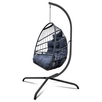 38" Beige And Black Metal Swing Chair