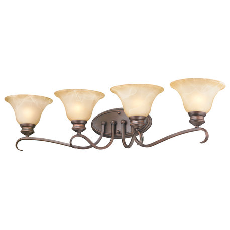 Lancaster 4-Light Vanity, Rubbed Bronze, Antique Marbled Glass
