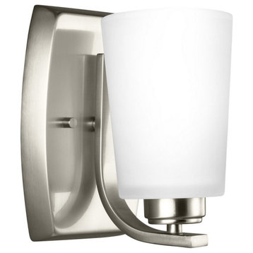 1 Light Traditional Wall Sconce Cylinder Etched/White Glass-8 Inches H by 5
