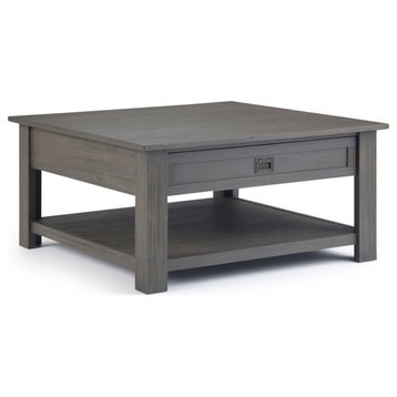 Pemberly Row SOLID ACACIA WOOD 38"W Square Rustic Coffee Table in Farmhouse Gray