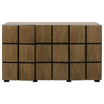 Cypress Brown Three Door Dimensional Squares Wooden Cabinet