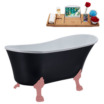 63" Streamline N366PNK-IN-CH Clawfoot Tub and Tray With Internal Drain