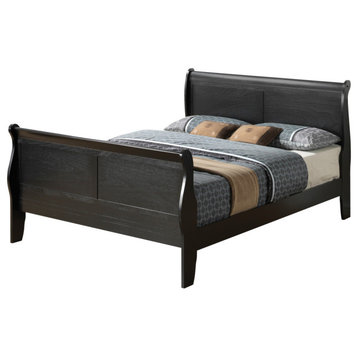 Louis Philippe Black King Sleigh Wood Bed With High Footboard