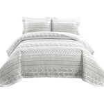 Triangle Home Fashions - Hygge Geo 3-Piece Quilt Set, Gray/White, Full/Queen - Add Scandinavian style to your home with this reversible quilt set featuring stripes of various geometric patterns. This 3-piece set includes a soft cotton quilt and 2 matching pillow shams. Use this set to redecorate your master or guest bedroom.1 Quilt:92"Hx88"W, 2 Shams: 20"Hx26"W