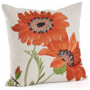 Le Tournesol Embroidered Sunflower Decorative Throw Pillow, Orange