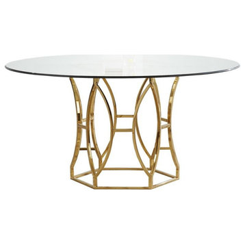 Best Master Luna 54" Stainless Steel and Glass Round Dining Table in Gold