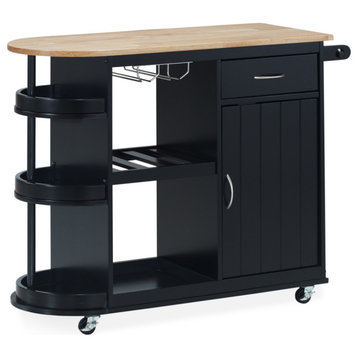 Chloe Kitchen Cart With Wheels, Black and Natural
