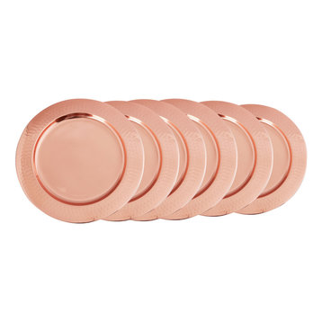Set/6 13" Dia. Hammered Decor Copper Rim Charger Plates
