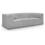 Meridian Furniture - Ollie Black Boucle Fabric Straight Modular Sofa, Grey, 3-Piece: 1 Armless Chair, 2 Corner Chair - Meet the epitome of style and functionality with this Ollie boucle fabric living room sofa, part of the Ollie modular collection. A contemporary marvel, this sofa features chic and inviting rich grey boucle fabric upholstery, giving it a sumptuous texture that oozes elegance and luxury. Curved corners add to the visual look of the sofa while maximizing seating comfort while lounging, reading, or entertaining. Pair it with other items in the Ollie collection easily, thanks to an attachment latch underneath.