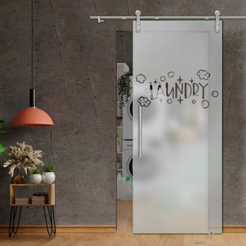 V1000 Glass Sliding Door With Laundry Design, 32"x84", Semi-Private