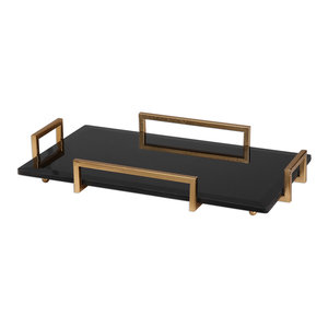 Modern Mirrored Glass Serving Tray Decorative Bar Handles Mid
