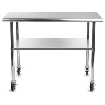 Stainless Steel 48 x 24-inch Kitchen Prep Table With Casters