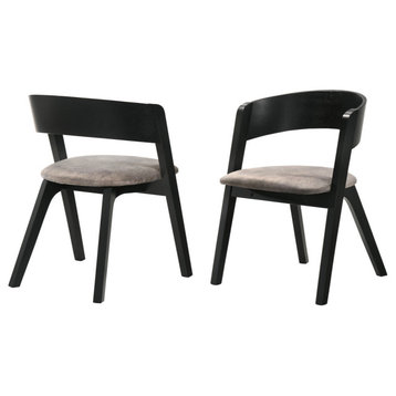 Jackie Dining Accent Chairs, Black Ash Finish and Brown Fabric, Set of 2