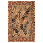 Bareens Designer Rugs - Classic Ziegler Shandra Blue Brown Hand-Knotted Wool Rug - 6'1'' x 8'9'' - Enhance the ambiance of your home with this magnificent Persian-influenced Turkish hand-knotted rug made by skilled artisans capable of creating the most exceptional vegetable dyes and hand-spun wool. This exquisite handmade rug is a one-of-a-kind Peshawar Kafkaz, otherwise identified as Chobi, Chobi Peshawar, Oushak, or Ziegler rug. These handmade rugs are crafted in Pakistan utilizing superior-quality wool imported from Australia, New Zealand, and Korea in two types of weaves: the Persian weave and the Mori weave. This rug is meticulously crafted by hand using the finest natural vegetable dyes extracted from local plants. The artisans use a blend of hand-spun local and fine merino wool, resulting in a rug with a compelling texture, higher lanolin content, and longer staple. The artisans occasionally incorporate natural or artificial silk into the pile to enhance specific motifs. The finished product is an awe-inspiring execution of flawless design and an understated palette that exudes elegance.