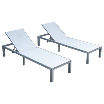 LeisureMod Marlin Patio Chaise Lounge Chair Gray Frame Set of 2, White