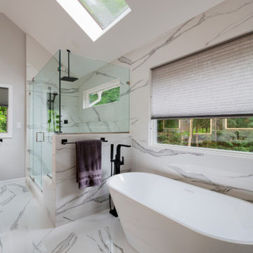 Vaulted Ceiling with Skylights & Freestanding Tub