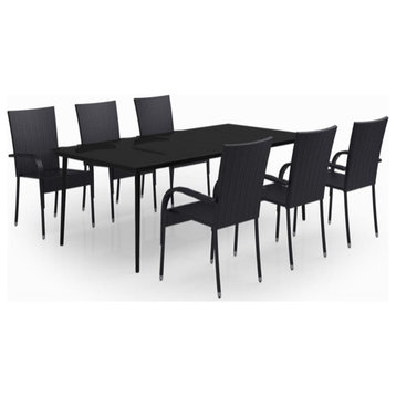 vidaXL Patio Dining Set 7 Piece Black Garden Outdoor Dinner Table and Chair