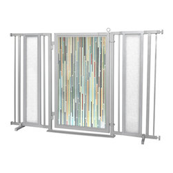 Fusion Gates - Fusion Gate with Modern Lines Design, Satin Nickel, 60"-65" - Dog Gates