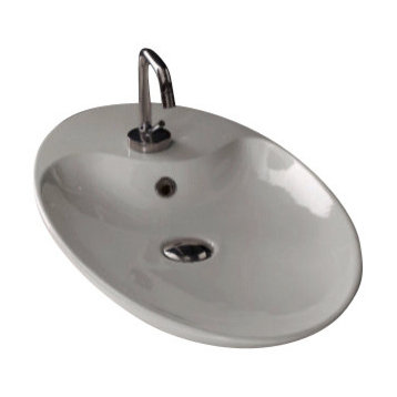 Oval-Shaped White Ceramic Vessel Sink, One Hole