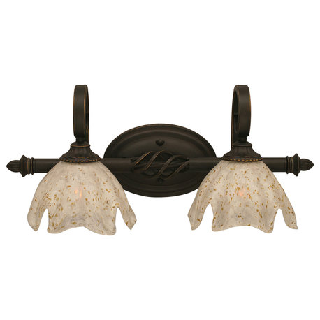 Elegante 2 Light Bath Bar In Dark Granite, 7" Italian Ice Glass, 7" Gold Ice Gla