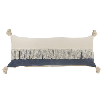 Ox Bay Blue/White Color Block Organic Cotton Pillow Cover, 14"x36"