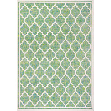 Trebol Moroccan Trellis Textured Weave Indoor/Outdoor, Cream/Green, 9 X 12