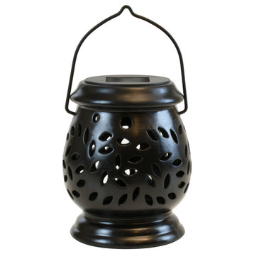 Solar Powered Black Ceramic Lantern