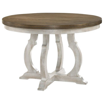 Cillin 47"W Wooden Round Dining Table, Vintage Walnut/White