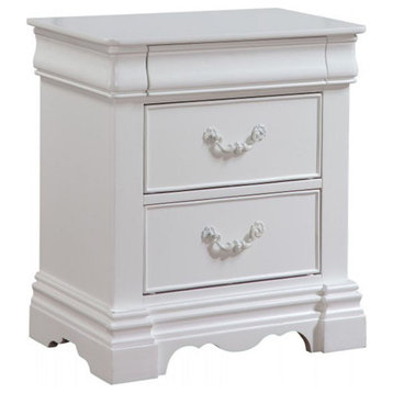 Wooden Nightstand with 3 Glide Center Metal Drawers, White