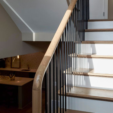 Project #153 | Sophisticated Red Oak Stair with Metal Balusters