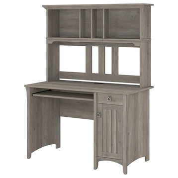 Large Desk With Hutch, Cabinet and Multiple Open Shelves, Driftwood Grey