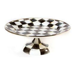 Courtly Check Enamel Pedestal Platter - Small | MacKenzie-Childs - Serving Dishes And Platters