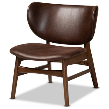 Betty Midcentury Modern Dark Brown Faux Leather Accent Chair