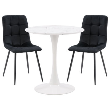 CorLiving Ivo Pedestal Bistro Dining Set With Black Chairs, 3-Piece