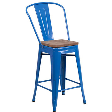 Flash Furniture 24" Blue Metal Counter Ht. Stool w/Back - CH-31320-24GB-BL-WD-GG