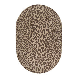Athena Tan Leopard Print Oval Area Rug - Area Rugs